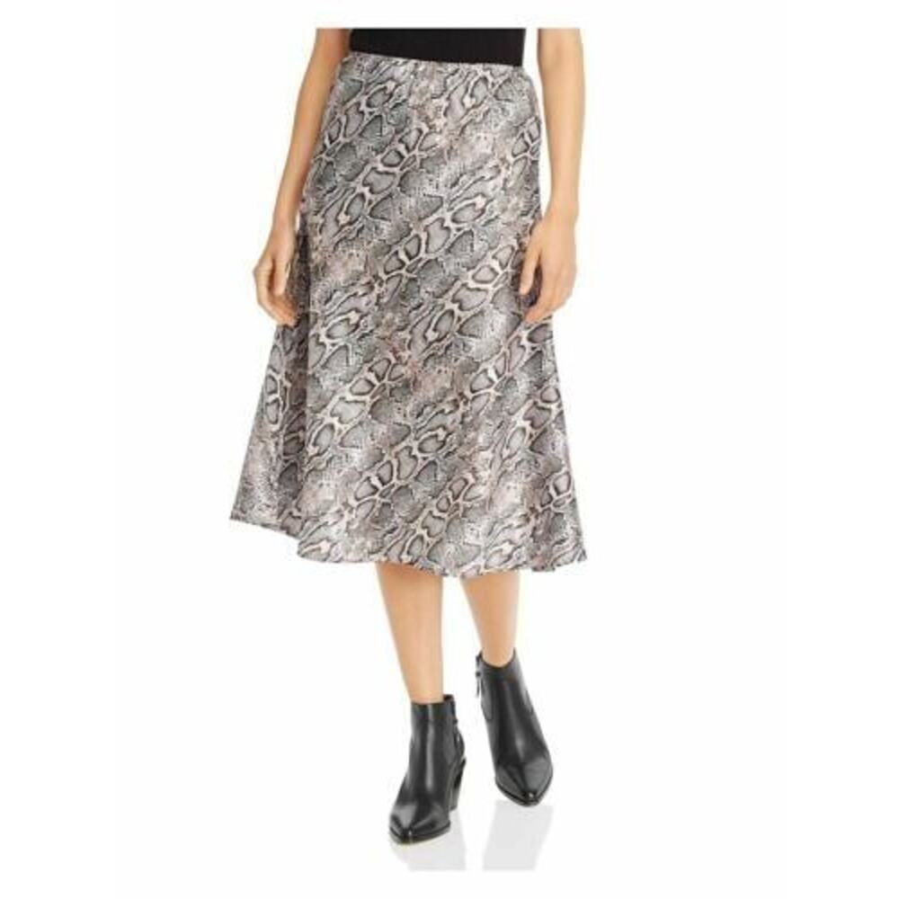 French Connection Women's Snake Print Satin Midi‎ Skirt Grey/Taupe Medium $118